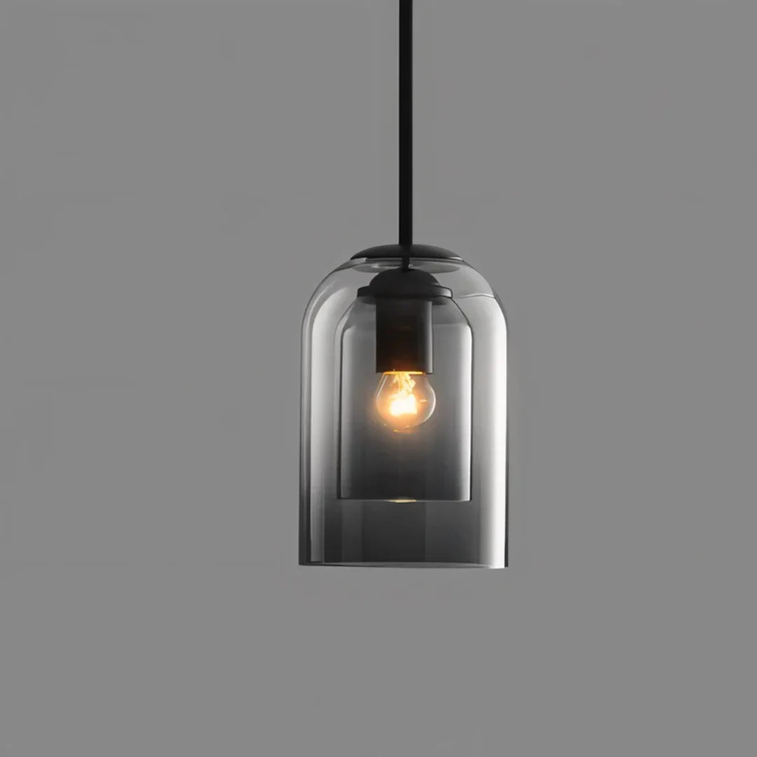 Pendant Lamp | Double Amber & Smoke Glass Shade & Iron Frame