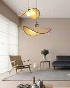 Pendant Lamp | Linen Fabric Shade & Walnut Accent | Adjustable Cord