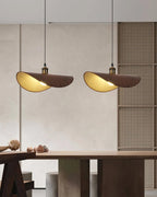 Pendant Lamp | Linen Fabric Shade & Walnut Accent | Adjustable Cord