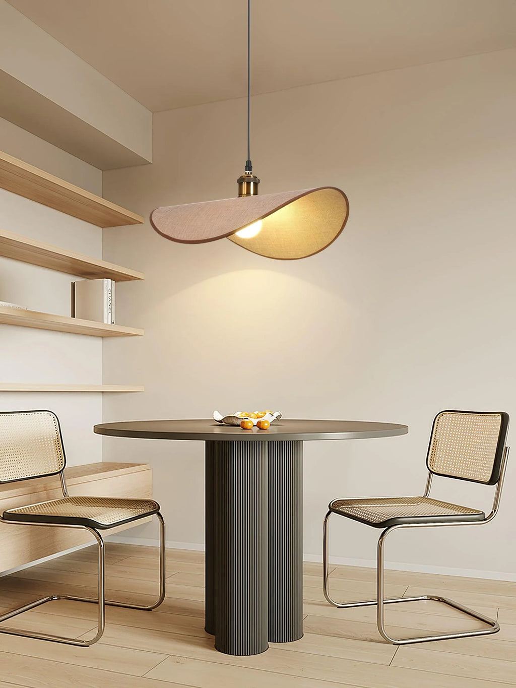 Pendant Lamp | Linen Fabric Shade & Walnut Accent | Adjustable Cord
