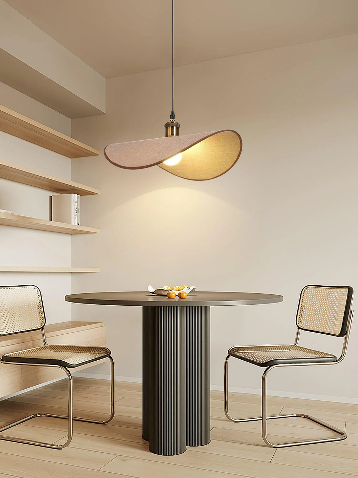 Pendant Lamp | Linen Fabric Shade & Walnut Accent | Adjustable Cord