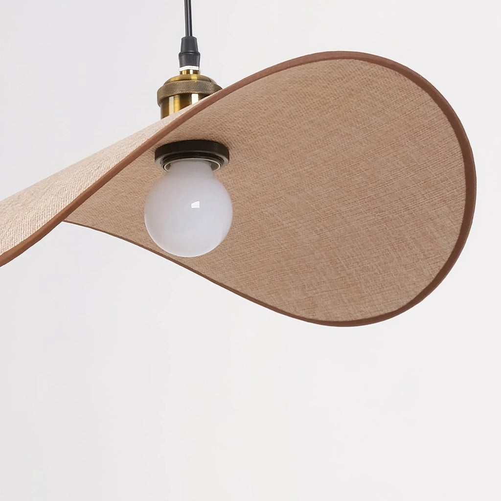 Pendant Lamp | Linen Fabric Shade & Walnut Accent | Adjustable Cord