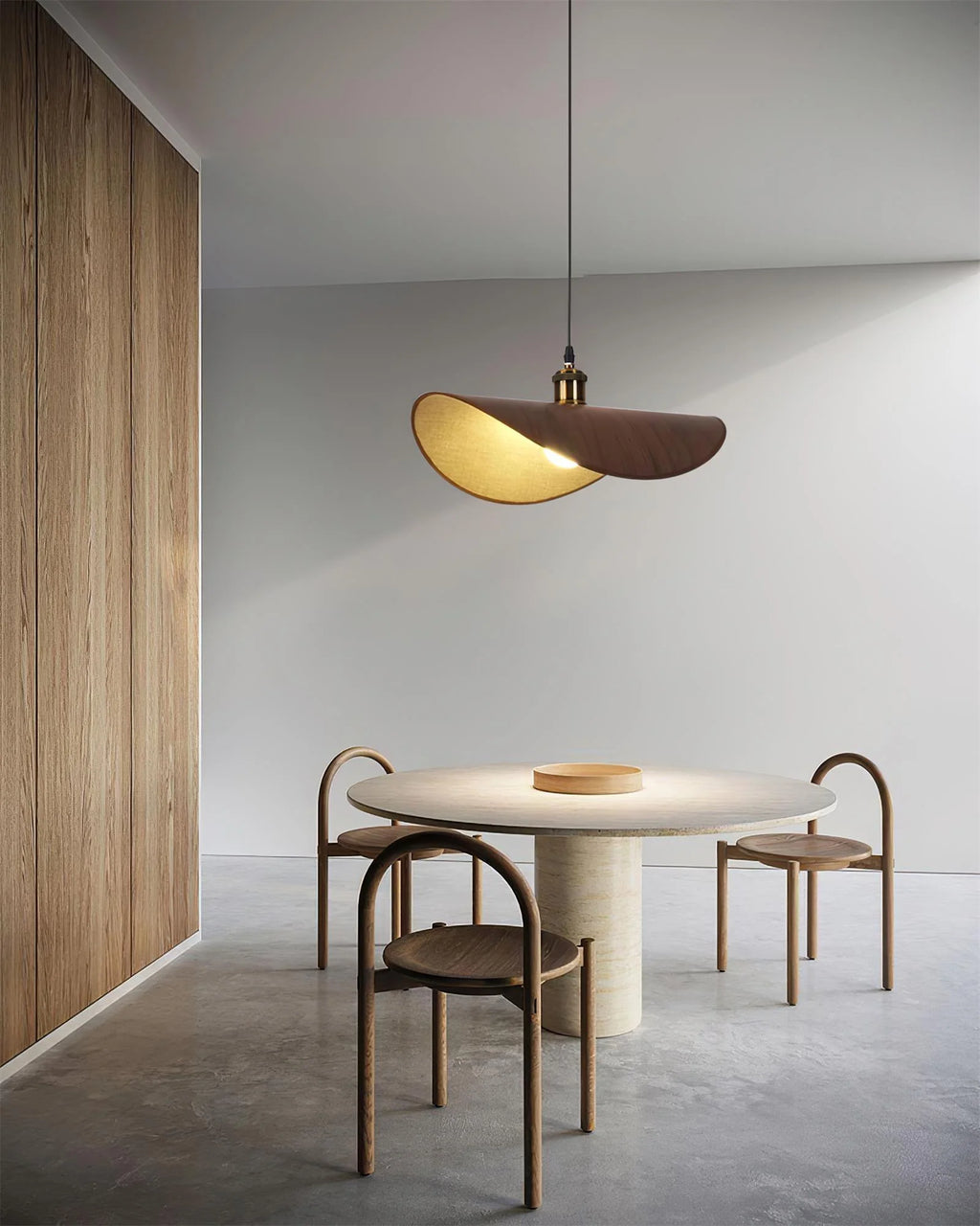 Pendant Lamp | Linen Fabric Shade & Walnut Accent | Dia 35–50 cm