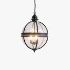Pendant Lamp | Spherical Glass Globe & Rust Metal Frame