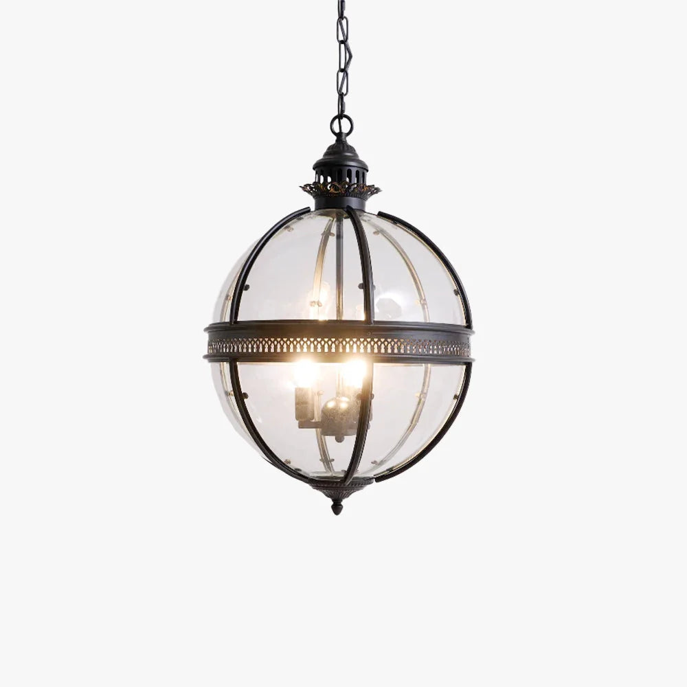 Pendant Lamp | Spherical Glass Globe & Rust Metal Frame