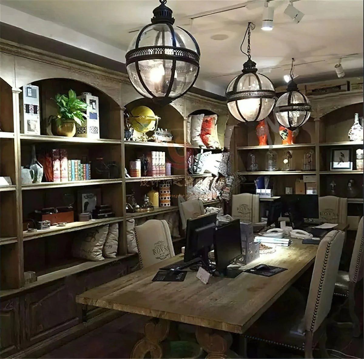 Pendant Lamp | Spherical Glass Globe & Rust Metal Frame