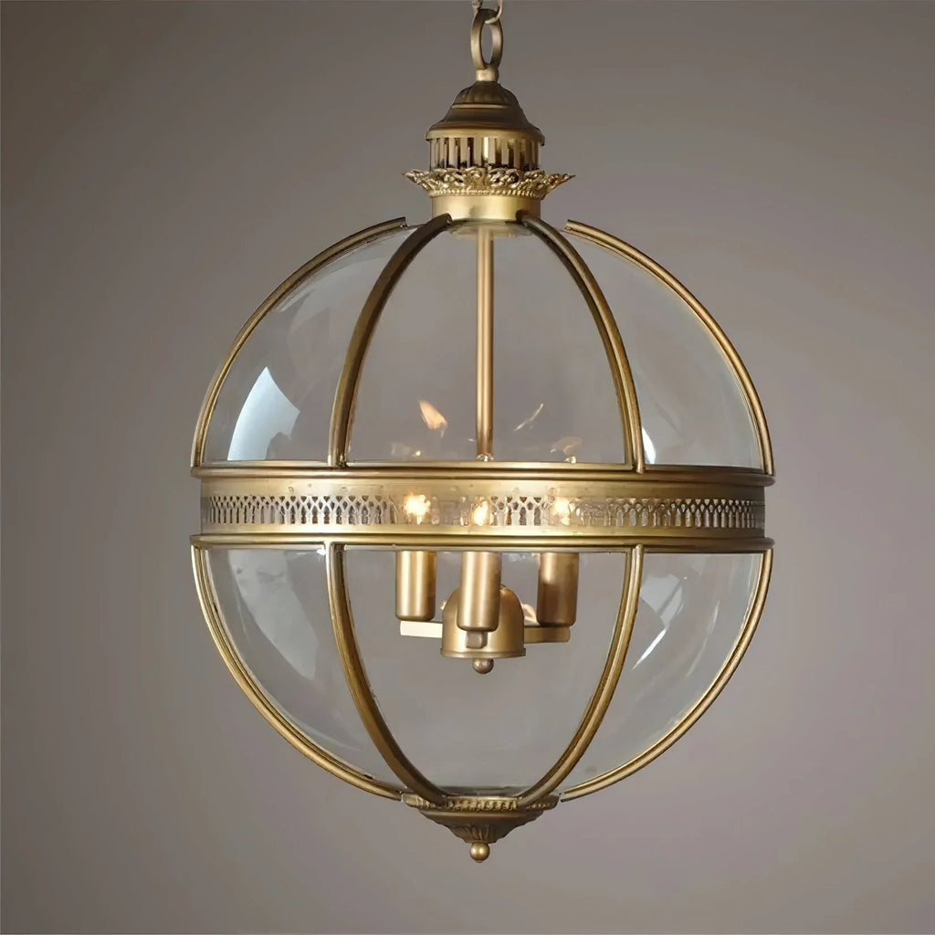 Pendant Lamp | Spherical Glass Globe & Rust Metal Frame