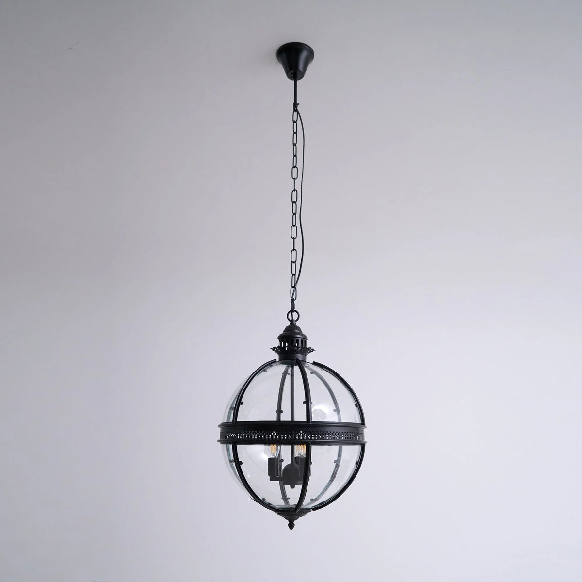 Pendant Lamp | Spherical Glass Globe & Rust Metal Frame