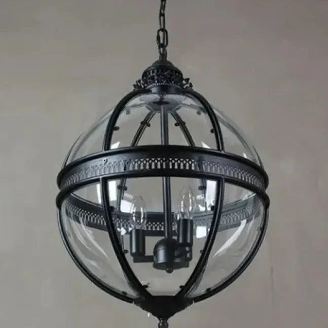 Pendant Lamp | Spherical Glass Globe & Rust Metal Frame