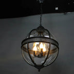 Pendant Lamp | Spherical Glass Globe & Rust Metal Frame