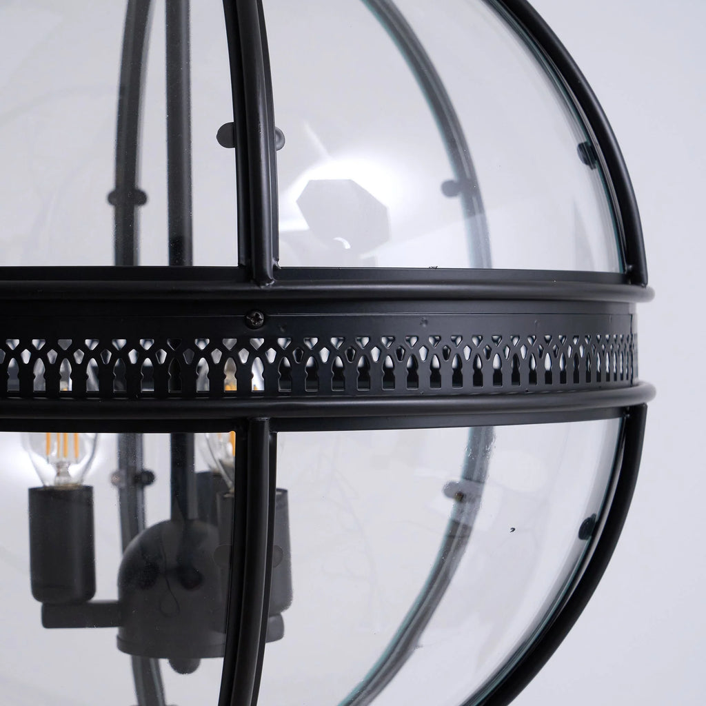 Pendant Lamp | Spherical Glass Globe & Rust Metal Frame