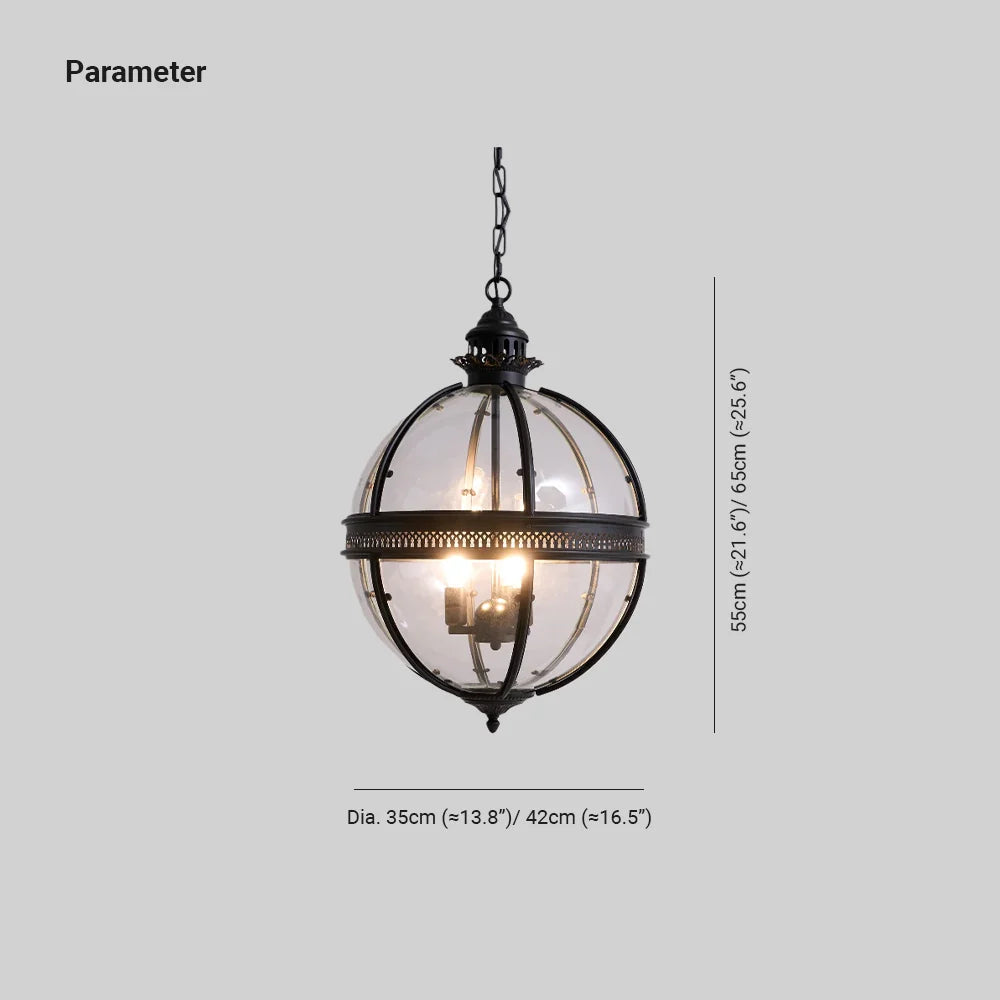 Pendant Lamp | Spherical Glass Globe & Rust Metal Frame