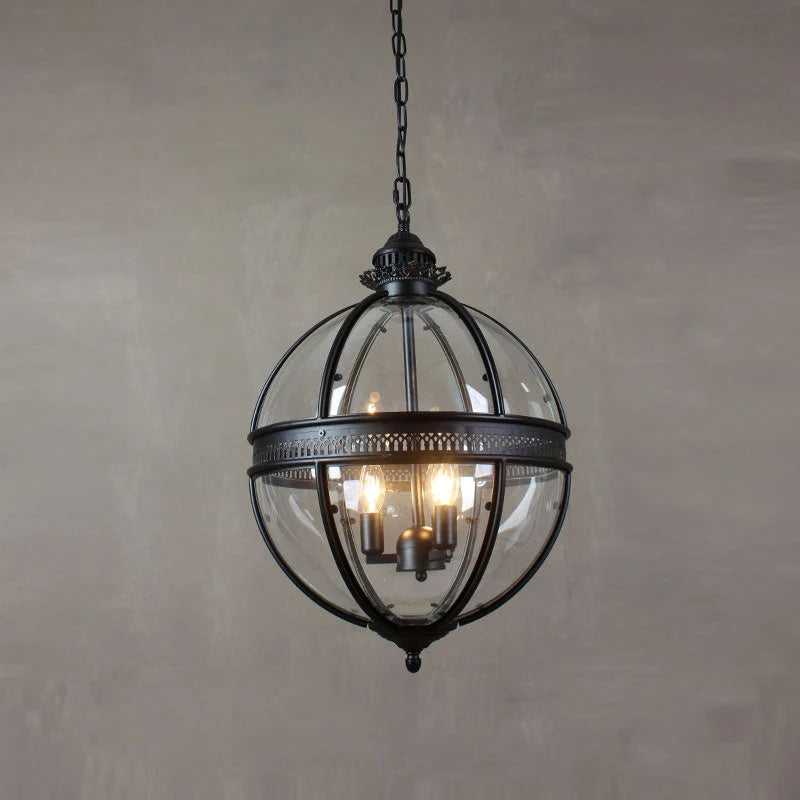 Pendant Lamp | Spherical Glass Globe & Rust Metal Frame