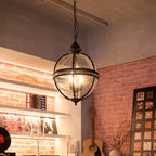 Pendant Lamp | Spherical Glass Globe & Rust Metal Frame