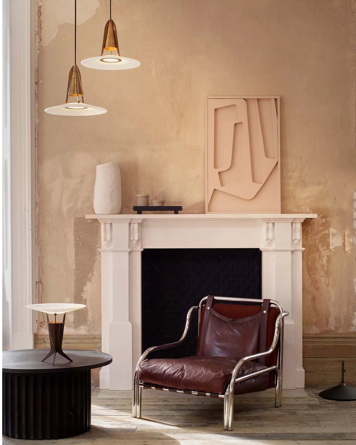 Pendant Light | Alabaster Shade & Metal Frame | 35 cm Diameter