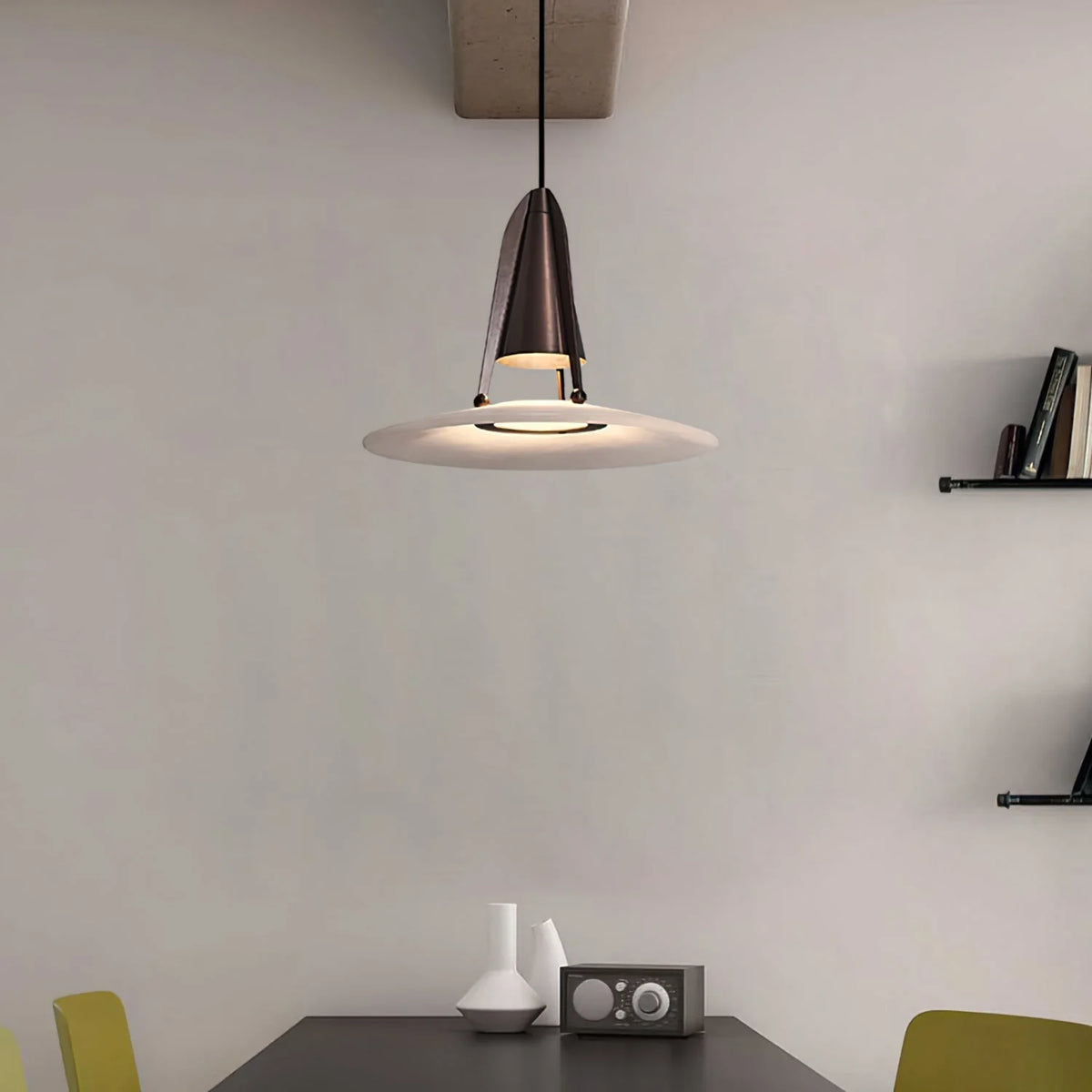 Pendant Light | Alabaster Shade & Metal Frame | 35 cm Diameter