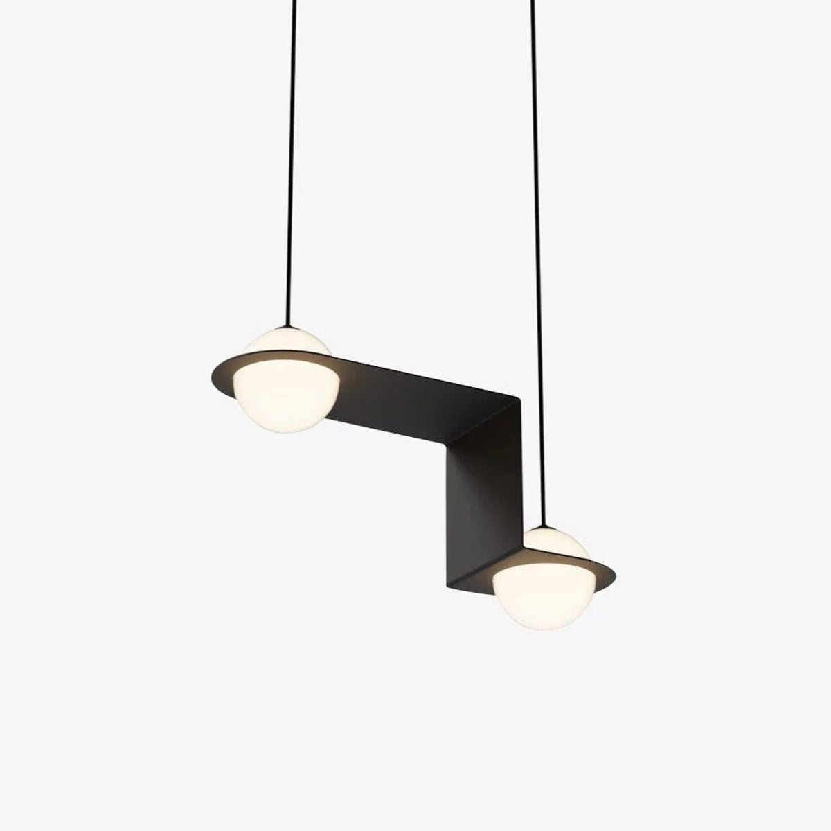 Pendant Light | Black Glass Dome & Metal Frame | Adjustable Height