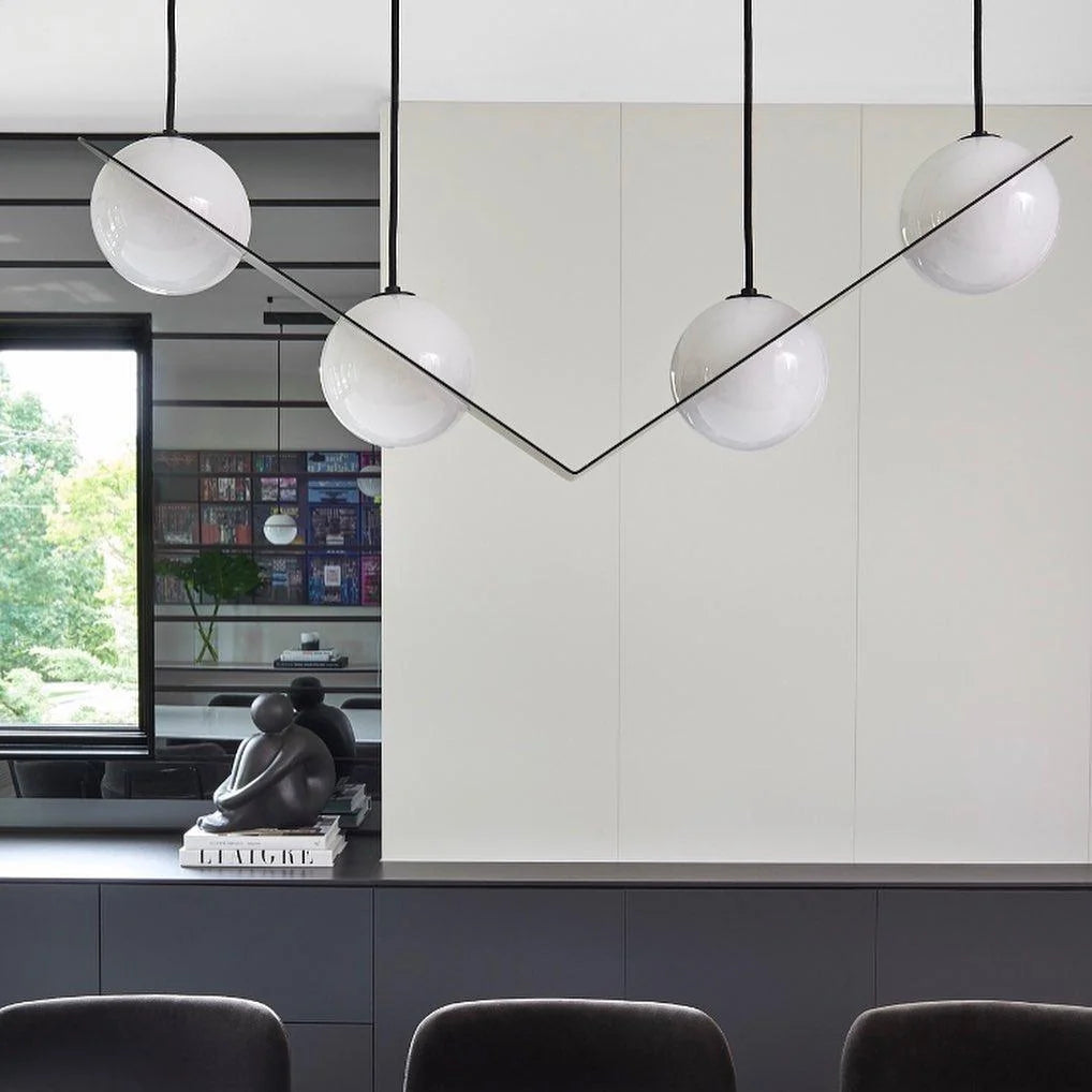 Pendant Light | Black Glass Dome & Metal Frame | Adjustable Height