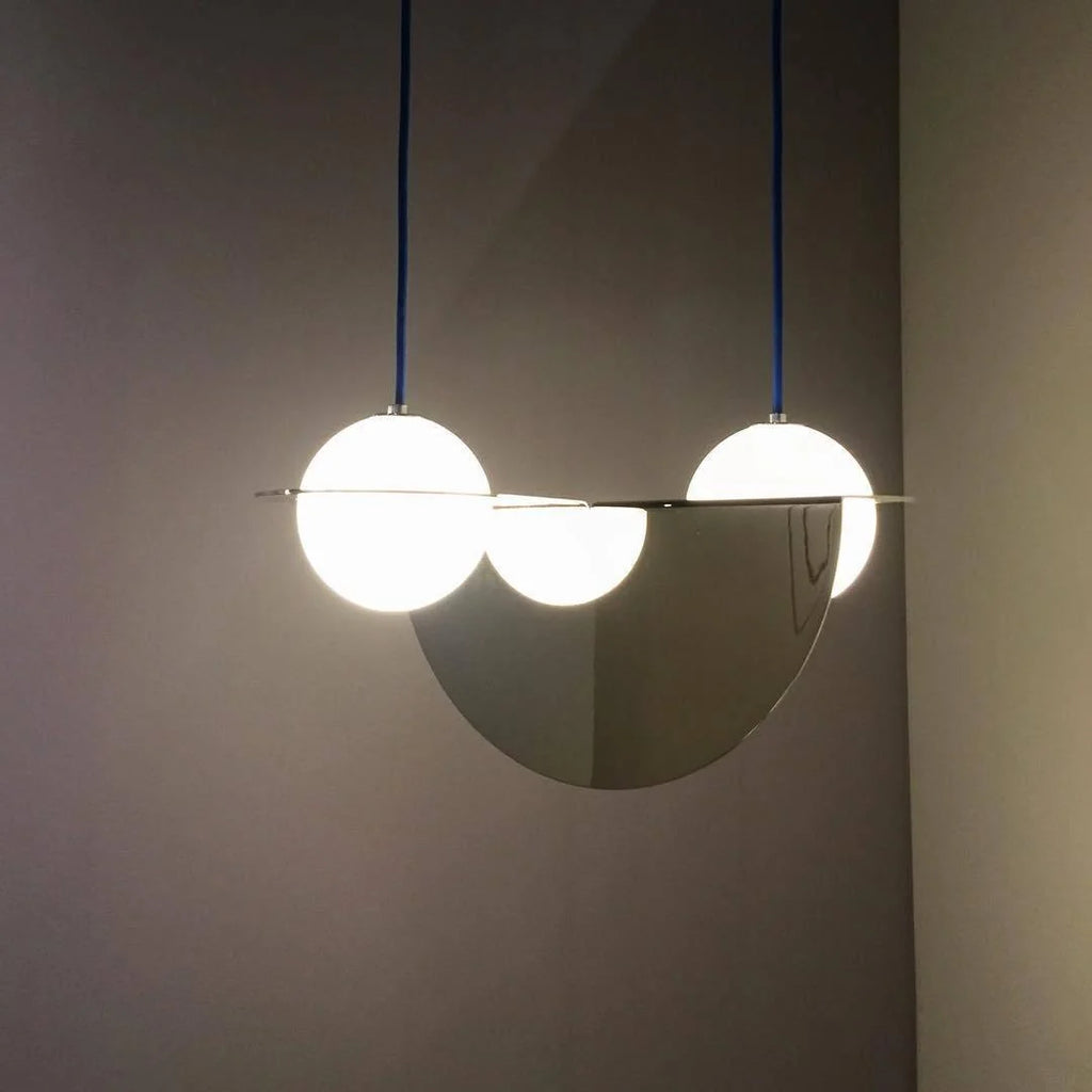 Pendant Light | Black Glass Dome & Metal Frame | Adjustable Height