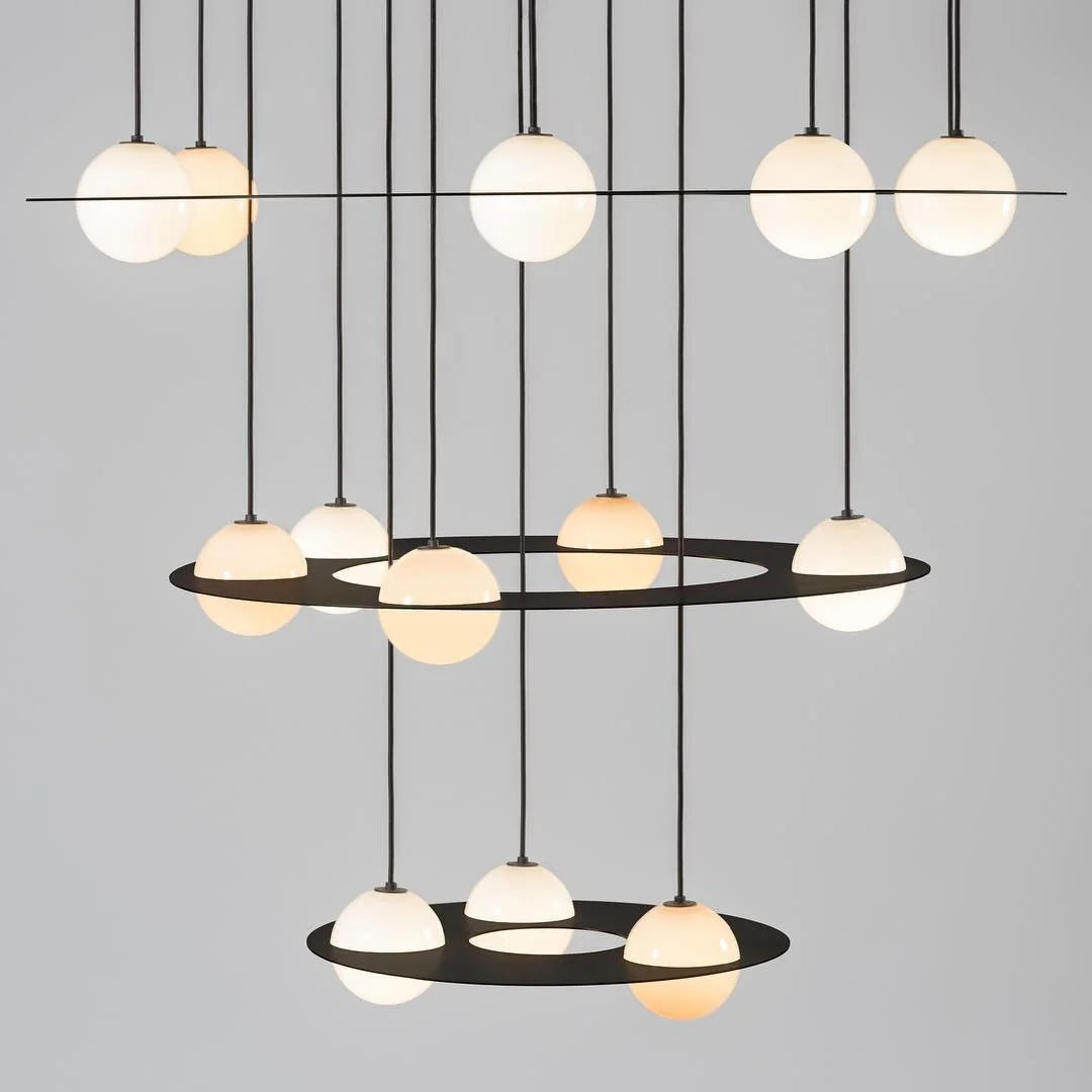 Pendant Light | Black Glass Dome & Metal Frame | Adjustable Height
