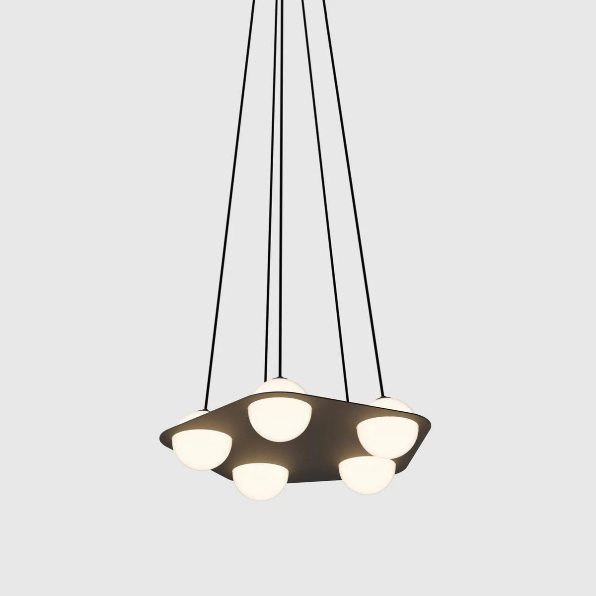 Pendant Light | Black Glass Dome & Metal Frame | Adjustable Height