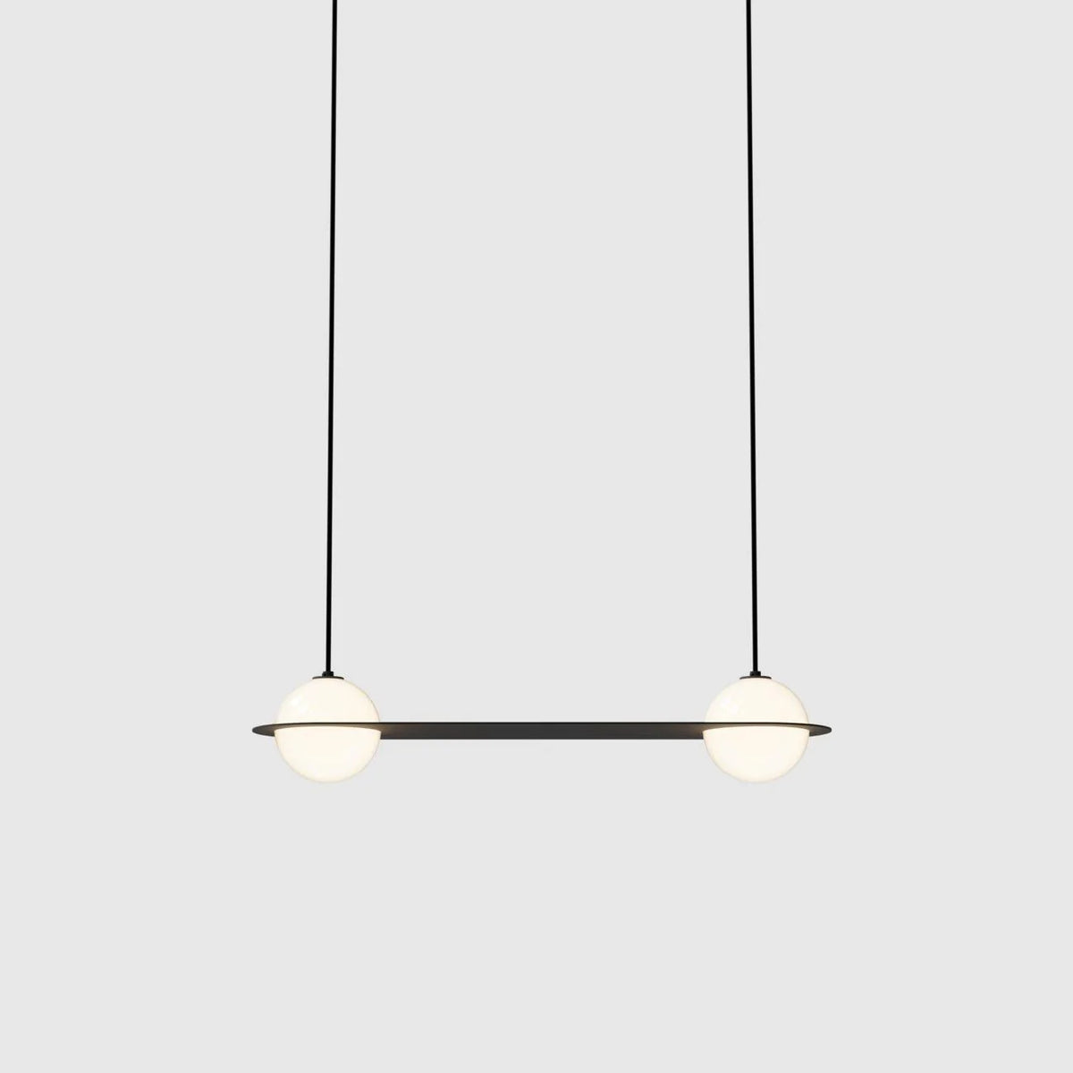 Pendant Light | Black Glass Dome & Metal Frame | Adjustable Height