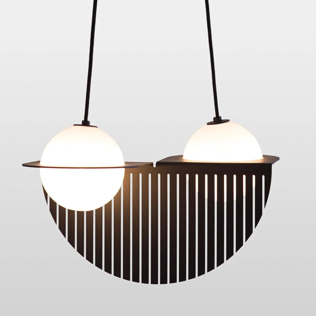 Pendant Light | Black Glass Dome & Metal Frame | Adjustable Height