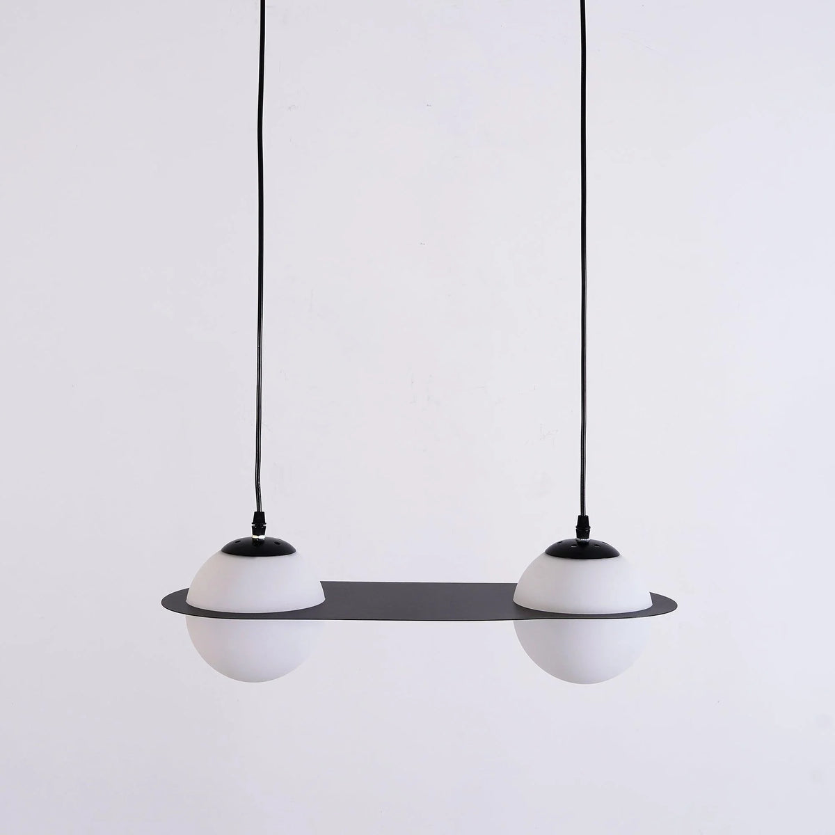 Pendant Light | Black Glass Dome & Metal Frame | Adjustable Height