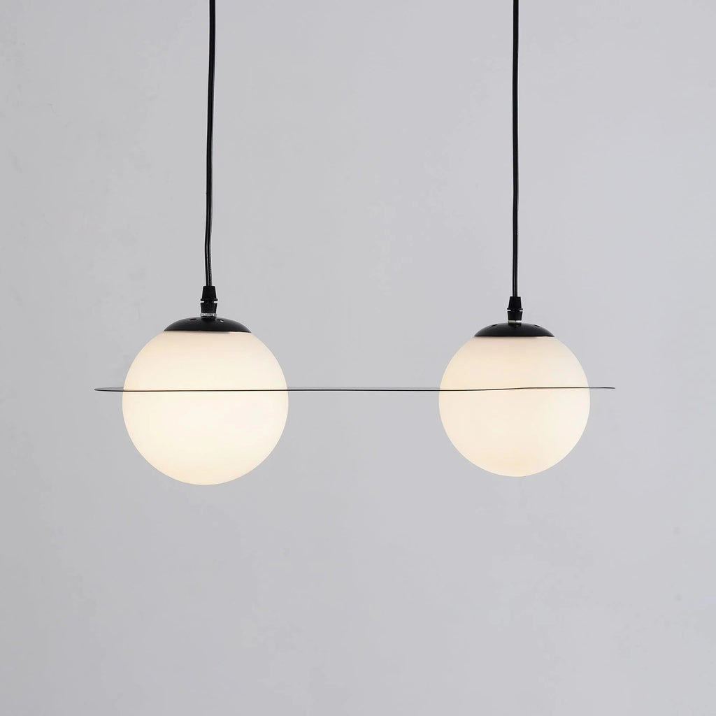 Pendant Light | Black Glass Dome & Metal Frame | Adjustable Height