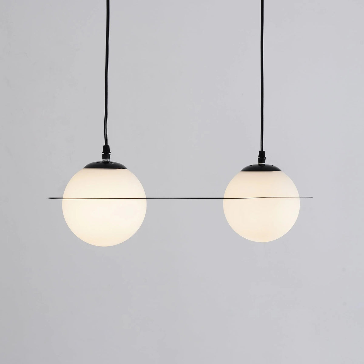 Pendant Light | Black Glass Dome & Metal Frame | Adjustable Height