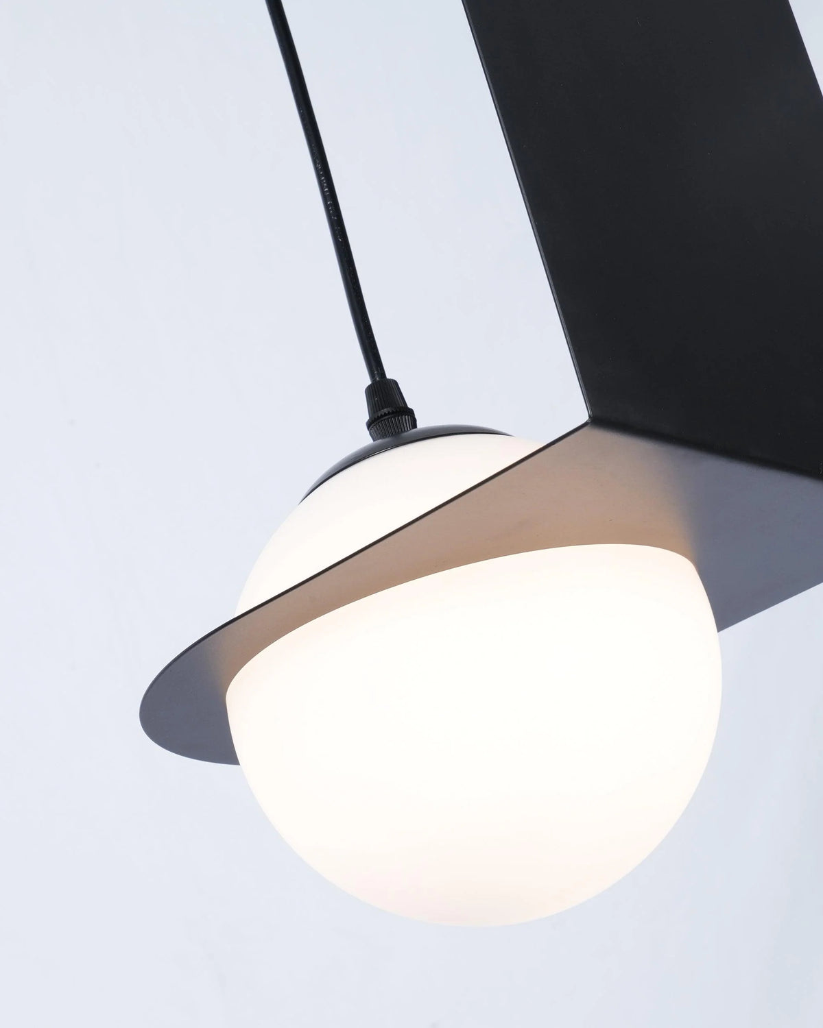 Pendant Light | Black Glass Dome & Metal Frame | Adjustable Height
