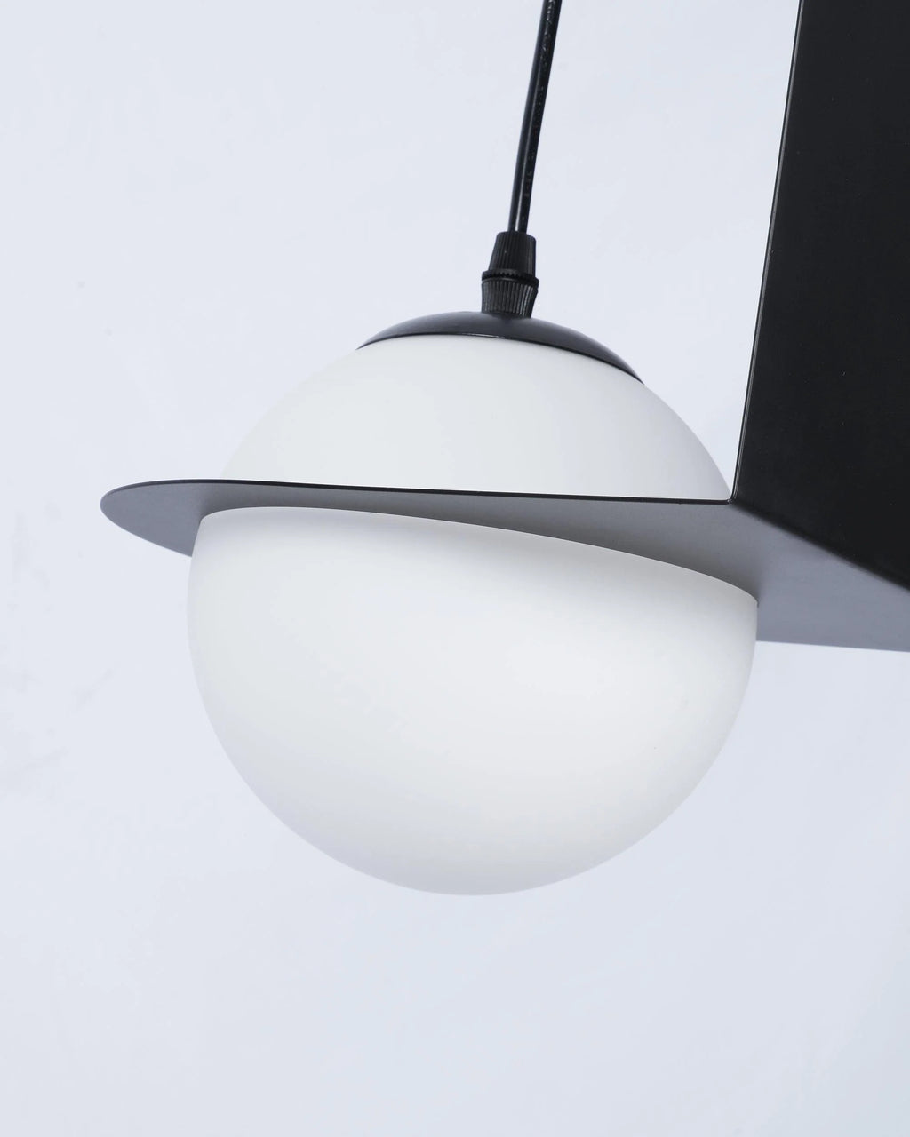 Pendant Light | Black Glass Dome & Metal Frame | Adjustable Height