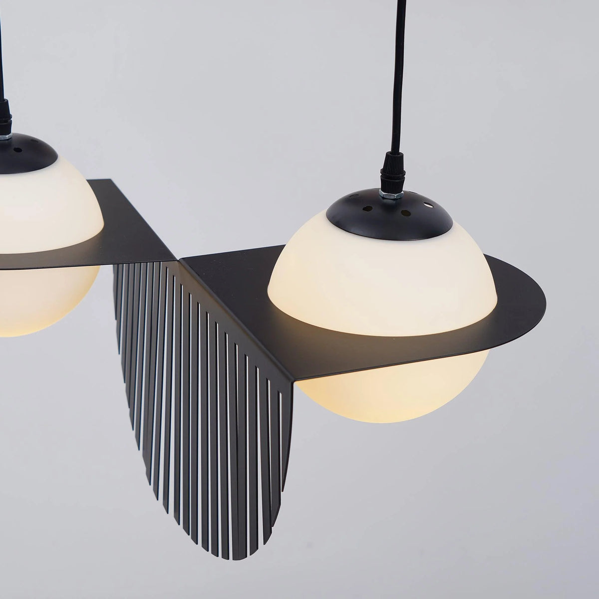 Pendant Light | Black Glass Dome & Metal Frame | Adjustable Height