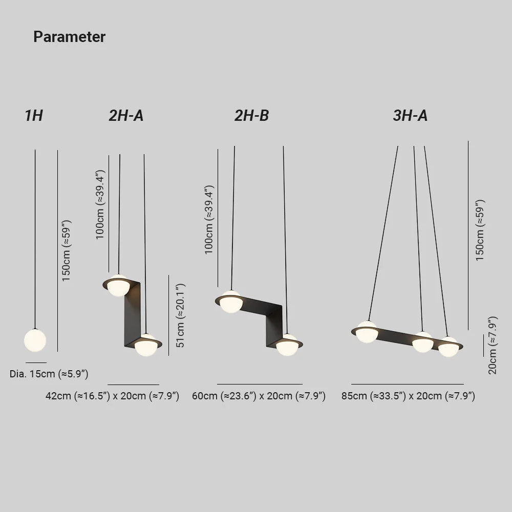 Pendant Light | Black Glass Dome & Metal Frame | Adjustable Height