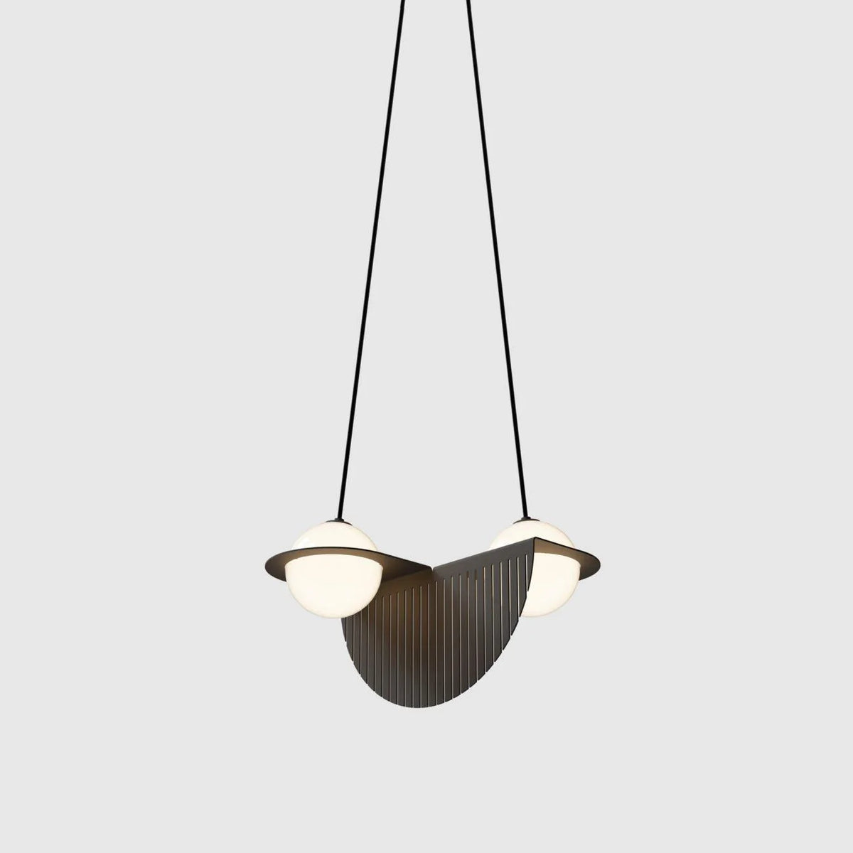 Pendant Light | Black Glass Dome & Metal Frame | Adjustable Height