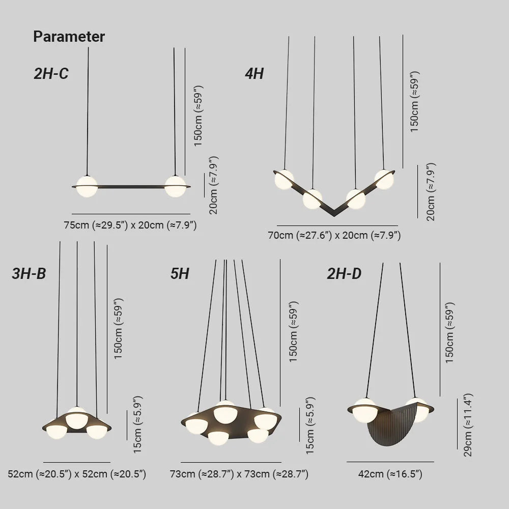 Pendant Light | Black Glass Dome & Metal Frame | Adjustable Height