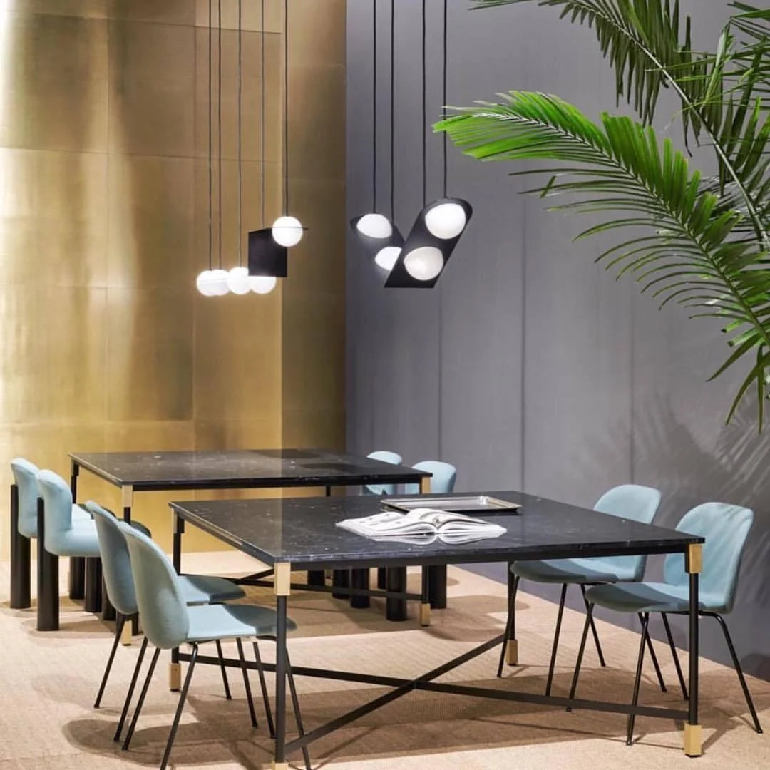 Pendant Light | Black Glass Dome & Metal Frame | Adjustable Height