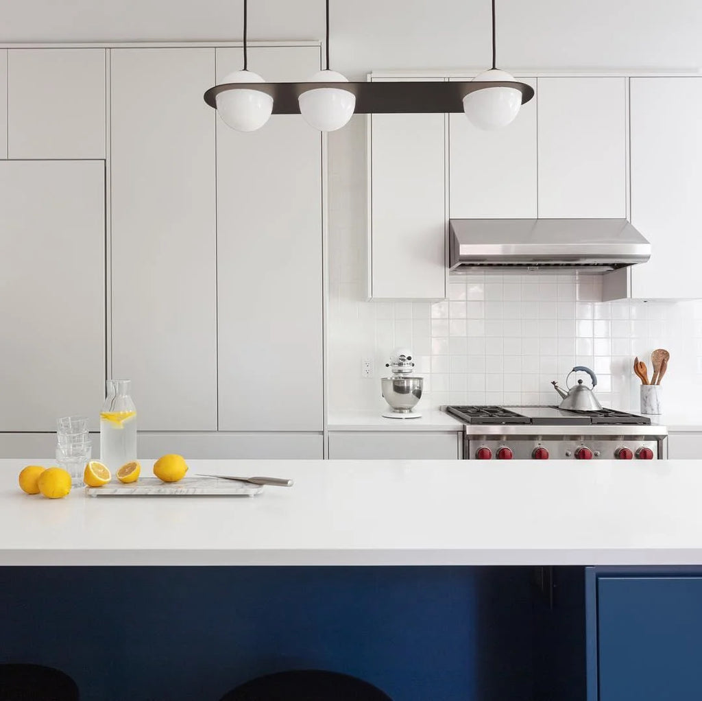Pendant Light | Black & White Glass Shade & Adjustable Height | Hardwired
