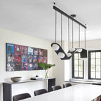 Pendant Light | Black & White Glass Shade & Adjustable Height | Hardwired