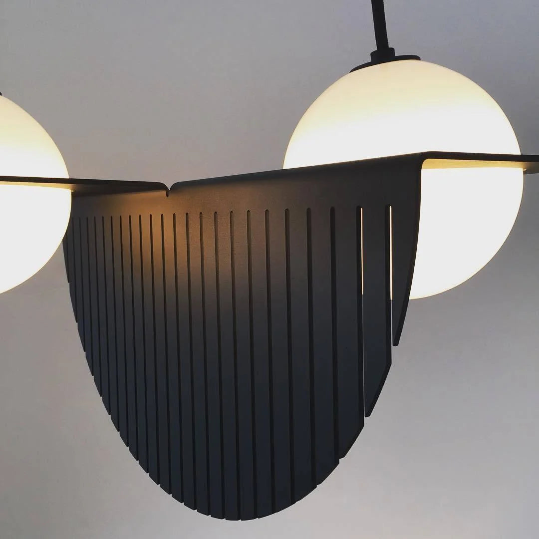 Pendant Light | Black & White Glass Shade & Adjustable Height | Hardwired
