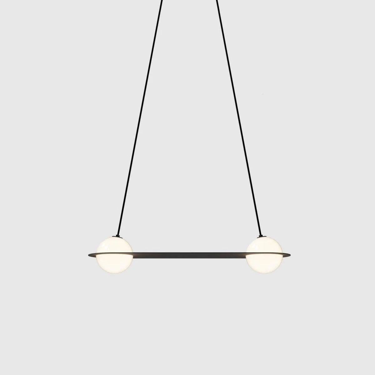 Pendant Light | Black & White Glass Shade & Adjustable Height | Hardwired