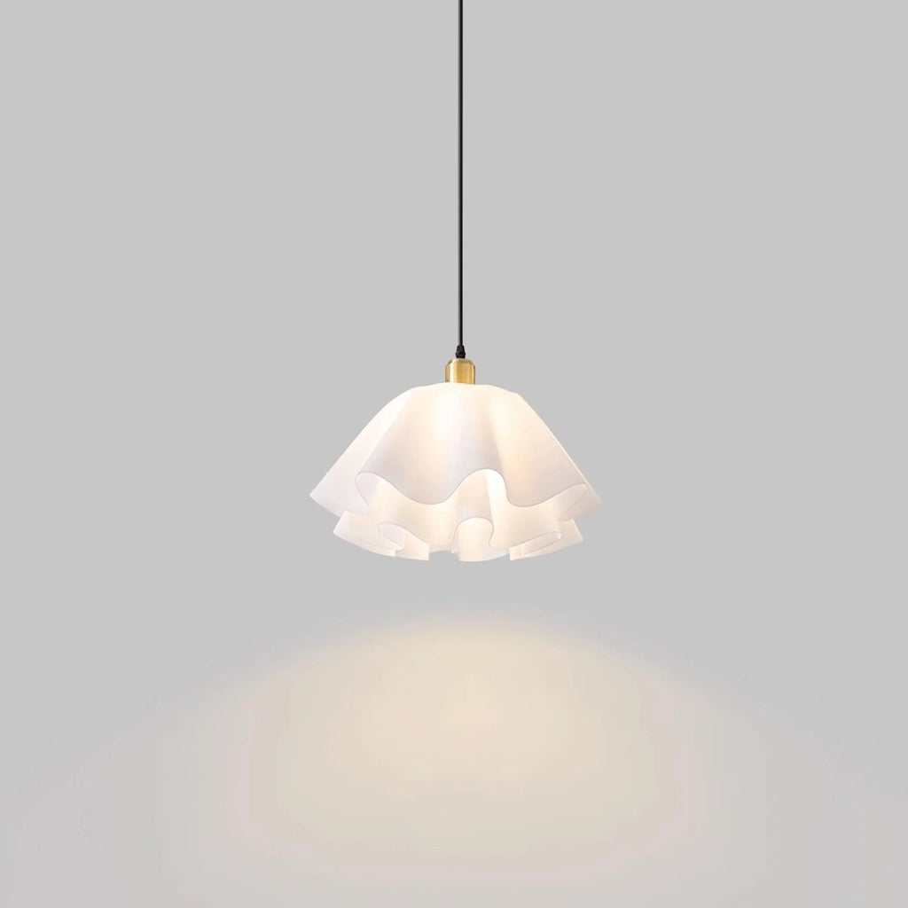 Pendant Light | Brass & White Plastic Shade | Adjustable Height