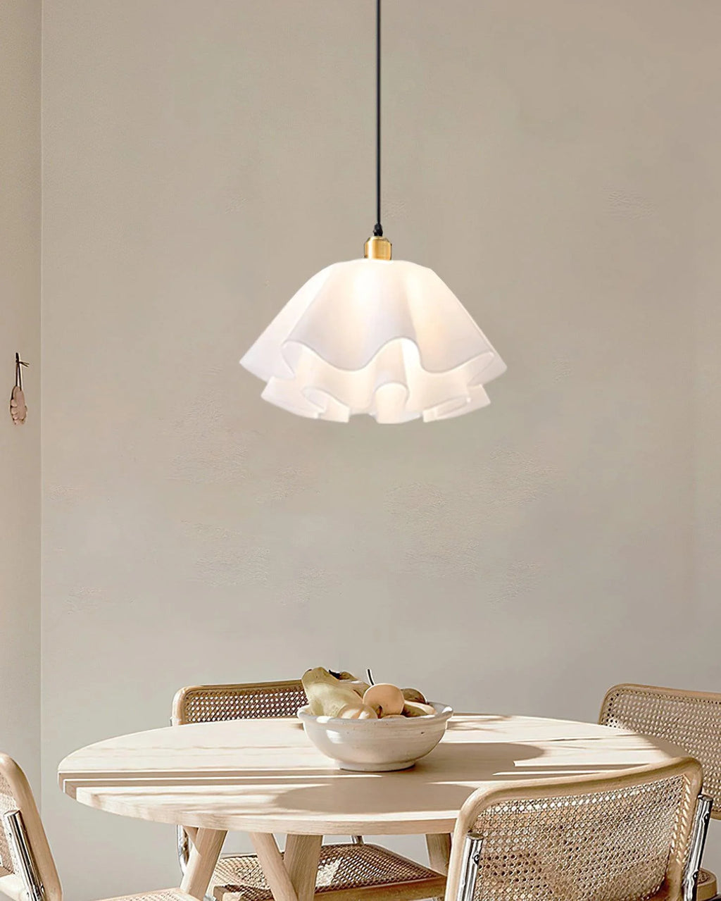 Pendant Light | Brass & White Plastic Shade | Adjustable Height