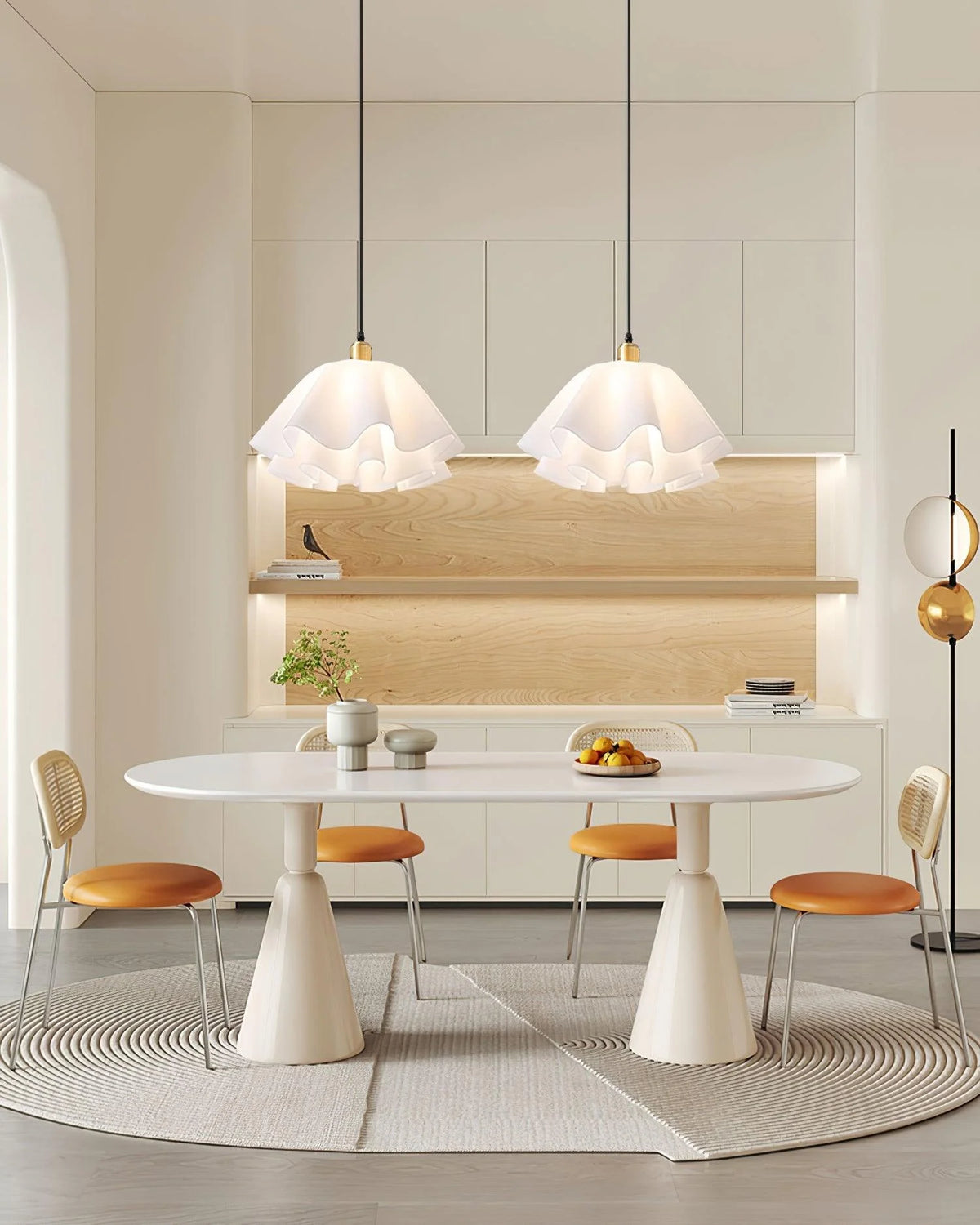 Pendant Light | Brass & White Plastic Shade | Adjustable Height