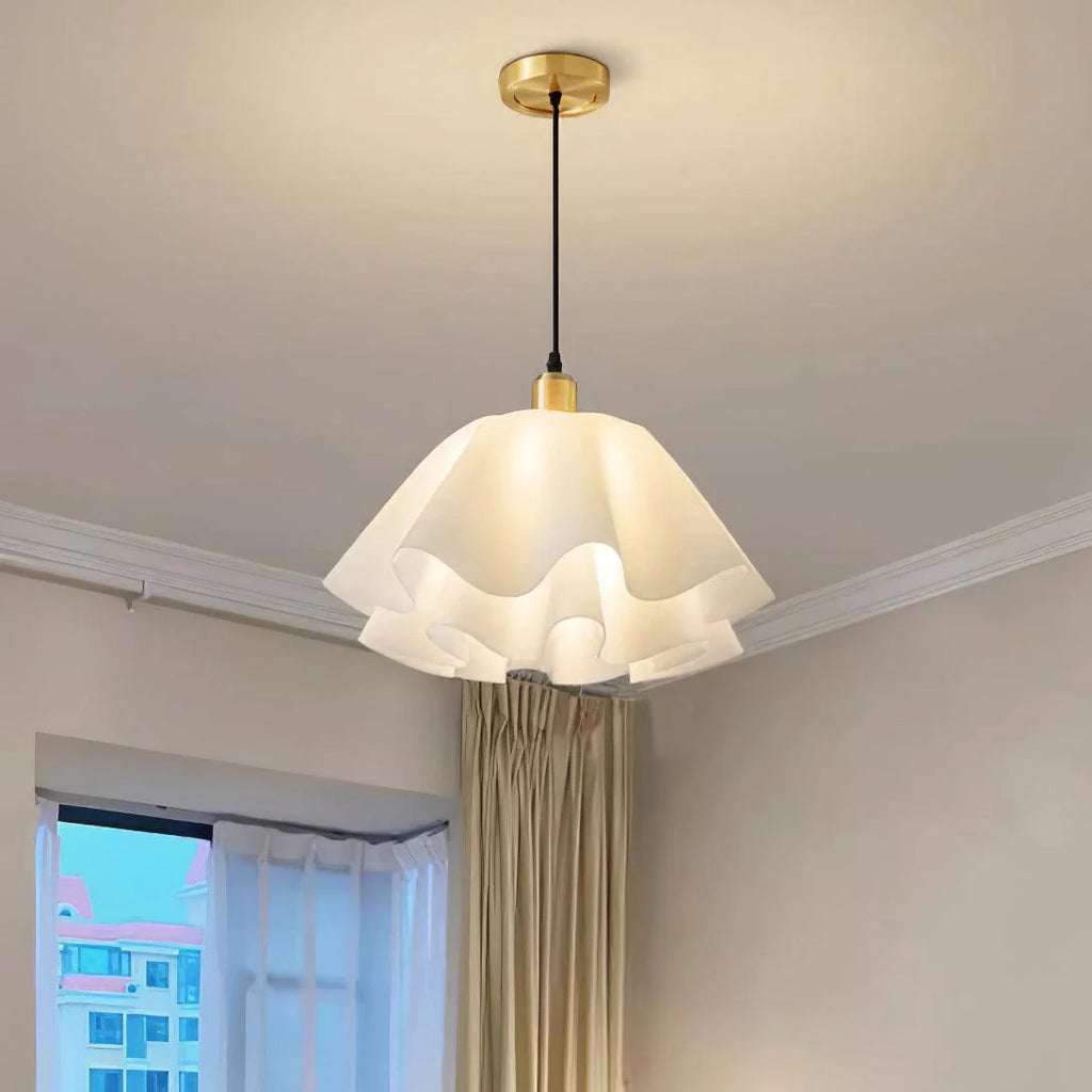 Pendant Light | Brass & White Plastic Shade | Adjustable Height