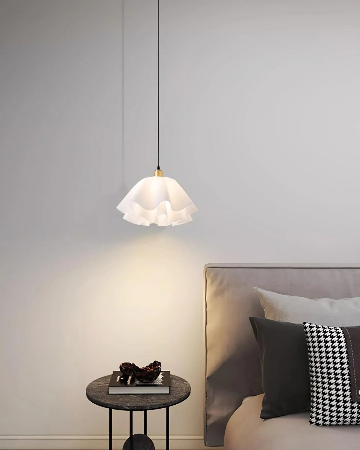 Pendant Light | Brass & White Plastic Shade | Adjustable Height