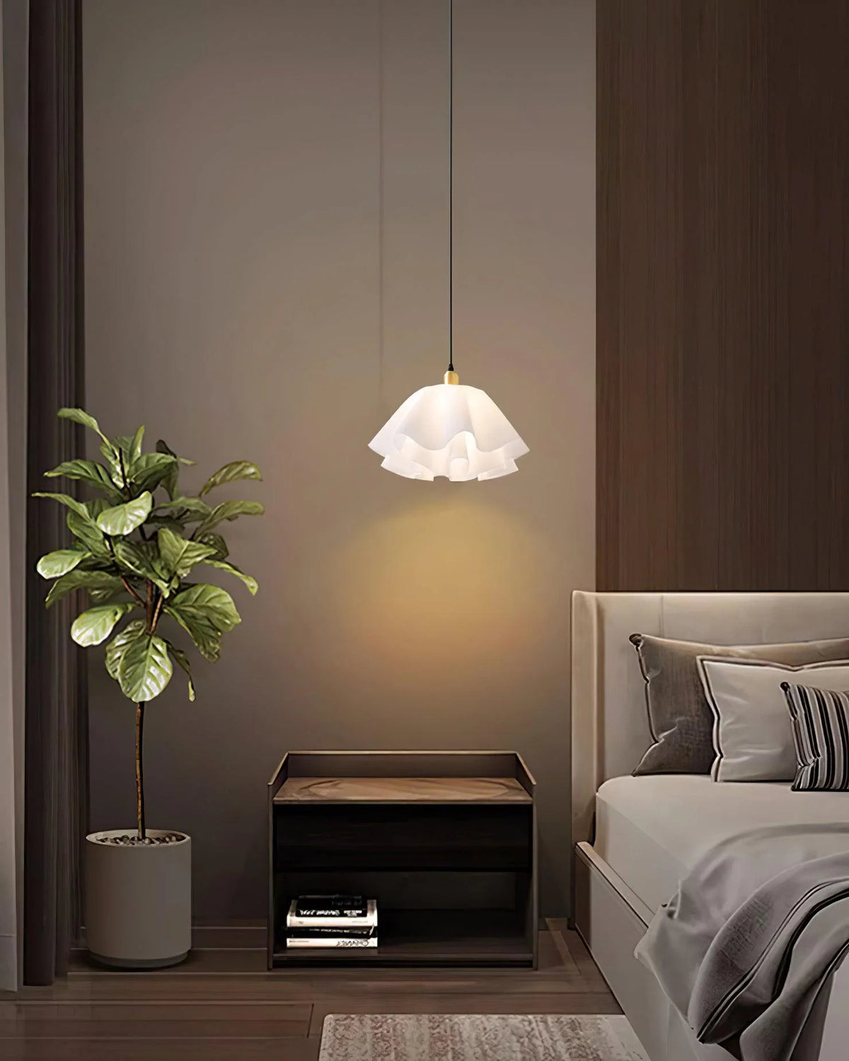 Pendant Light | Brass & White Plastic Shade | Adjustable Height