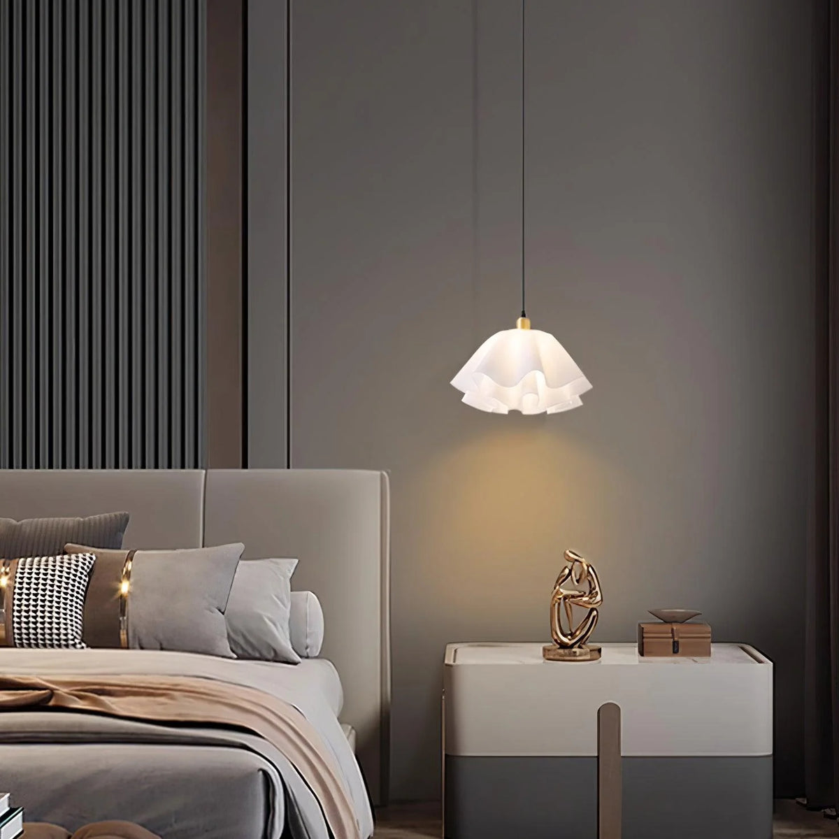 Pendant Light | Brass & White Plastic Shade | Adjustable Height