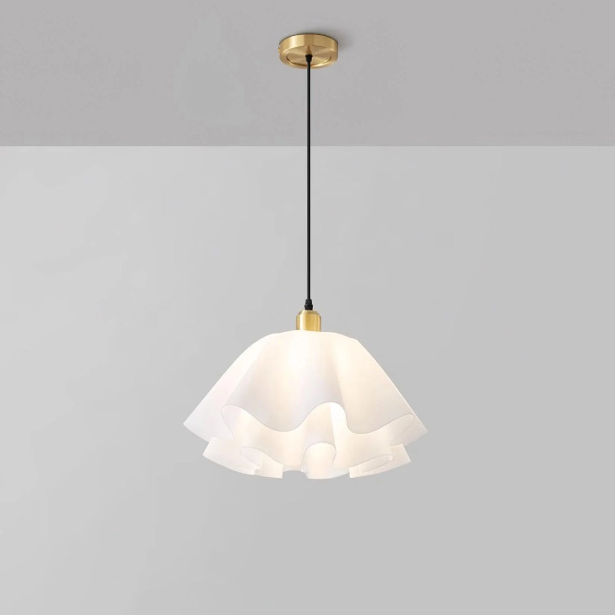 Pendant Light | Brass & White Plastic Shade | Adjustable Height