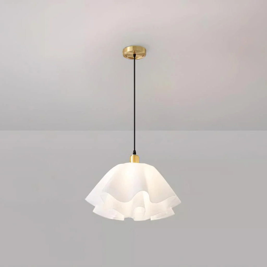 Pendant Light | Brass & White Plastic Shade | Adjustable Height